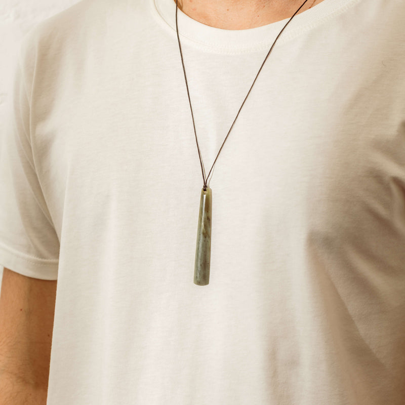 NZ Greenstone 80.9mm Roimata Pendant on Black Cord - Necklace - Walker & Hall