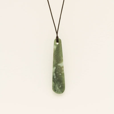 NZ Greenstone 66.4mm Roimata Pendant on Black Cord - Necklace - Walker & Hall