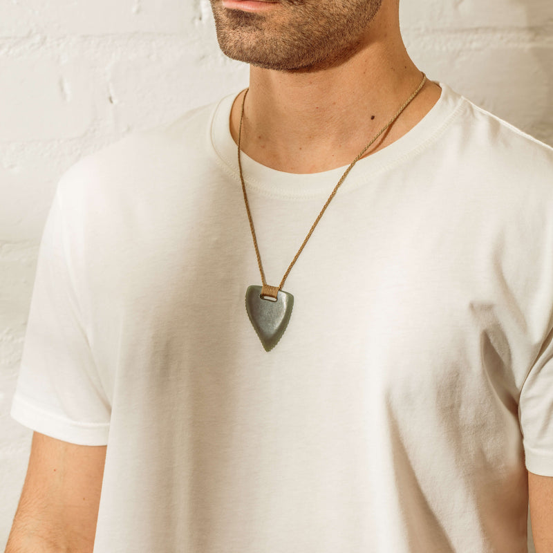 NZ Greenstone Tooth Pendant on Natural Cord - Necklace - Walker & Hall