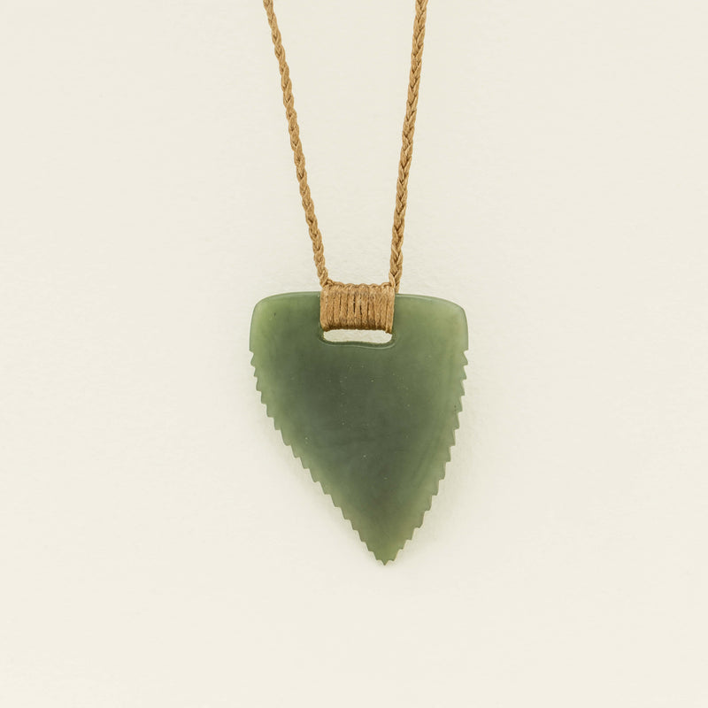 NZ Greenstone Tooth Pendant on Natural Cord - Necklace - Walker & Hall