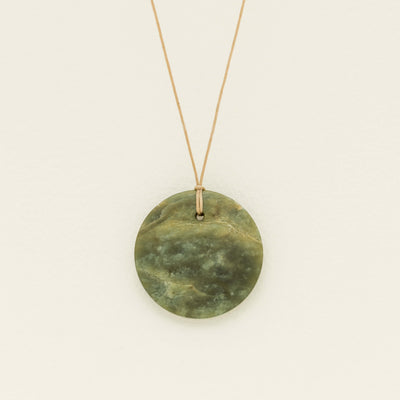 NZ Greenstone Disc Pendant on Natural Cord - Necklace - Walker & Hall