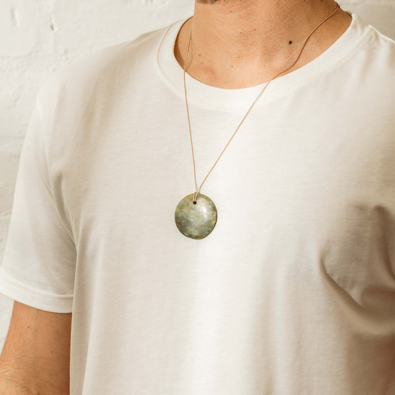 NZ Greenstone Disc Pendant on Natural Cord - Necklace - Walker & Hall