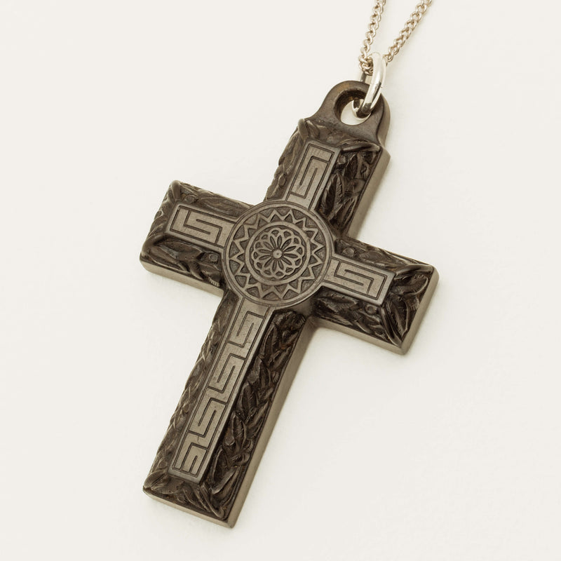Deja Vu Vulcanite Cross with Sterling Silver Curb Chain - Necklace - Walker & Hall