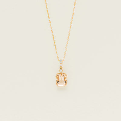 18ct Yellow Gold Morganite & Diamond Romanov Pendant - Necklace - Walker & Hall