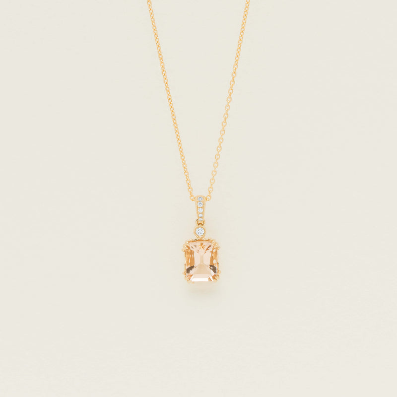 18ct Yellow Gold Morganite & Diamond Romanov Pendant - Necklace - Walker & Hall
