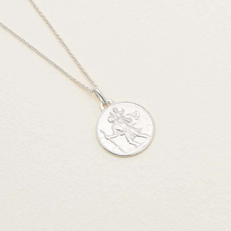 Sterling Silver Saint Christopher Pendant with Cable Chain - Necklace - Walker & Hall