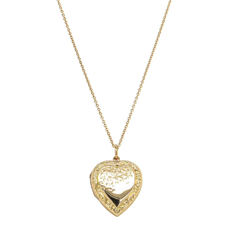 Deja Vu 9ct Yellow Gold Engraved Heart Locket With Cable Chain - Necklace - Walker & Hall