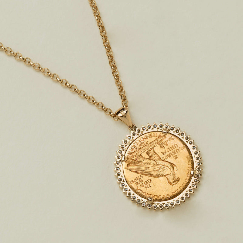Deja Vu 18ct Yellow Gold Diamond Pendant with 22ct US Coin - Necklace - Walker & Hall