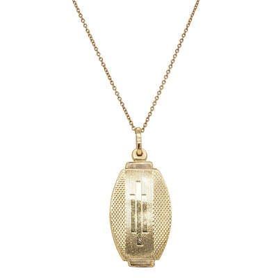 Vintage 9ct Yellow Gold Engine Turned Locket - Necklace - Walker & Hall