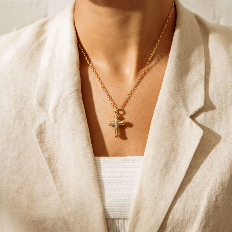 Deja Vu 18ct Yellow & White Gold Hollow Cross Pendant - Necklace - Walker & Hall