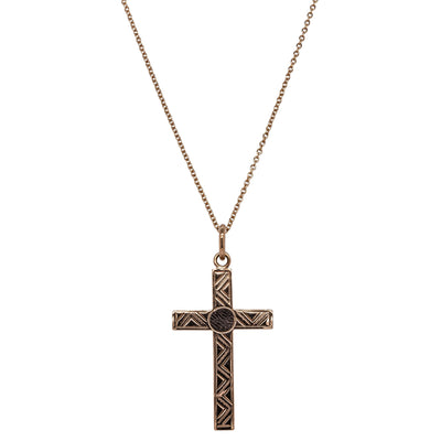 Deja Vu 9ct Rose Gold Hatched Patterned Cross Pendant - Necklace - Walker & Hall