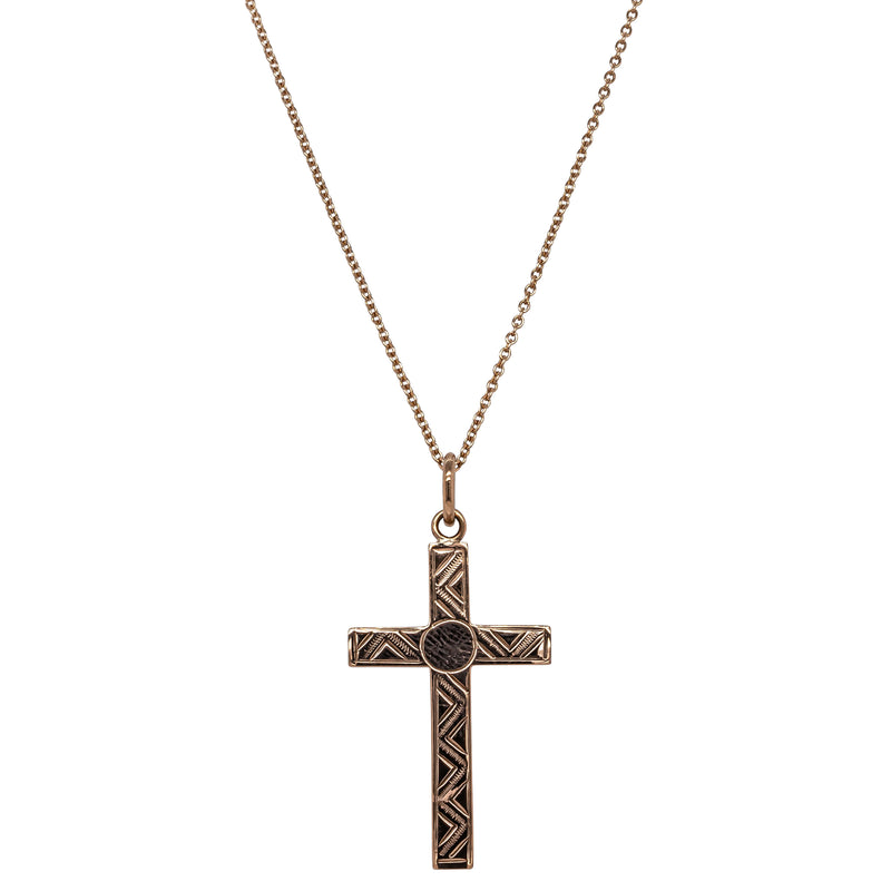 Deja Vu 9ct Rose Gold Hatched Patterned Cross Pendant - Necklace - Walker & Hall