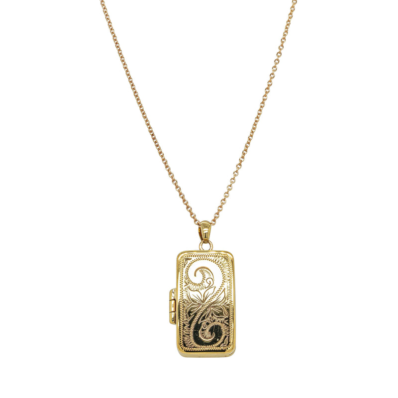 Deja Vu 9ct Yellow Gold Engraved Rectangular Locket - Necklace - Walker & Hall
