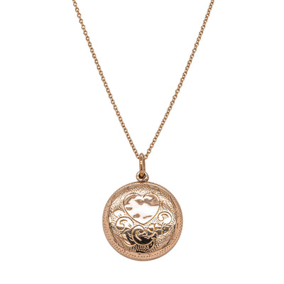 Vintage 9ct Rose Gold Round Engraved Locket - Necklace - Walker & Hall
