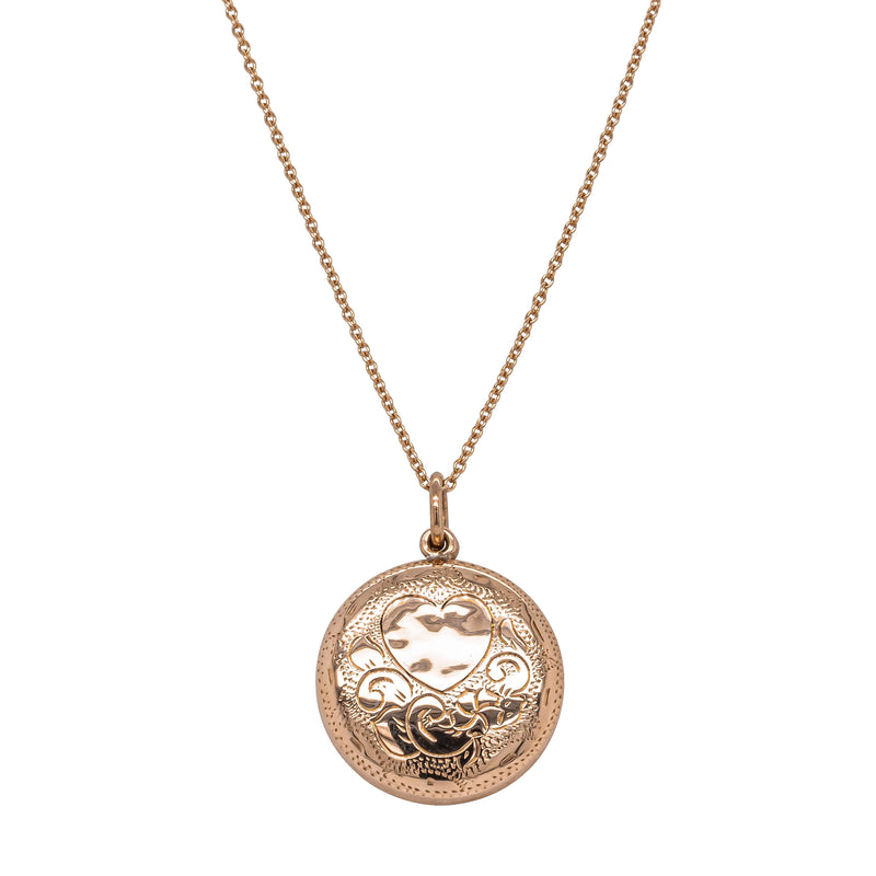 Vintage 9ct Rose Gold Round Engraved Locket - Necklace - Walker & Hall