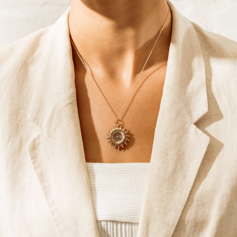 Deja Vu 9ct Rose Gold / Brass Sunburst Compass Pendant - Necklace - Walker & Hall