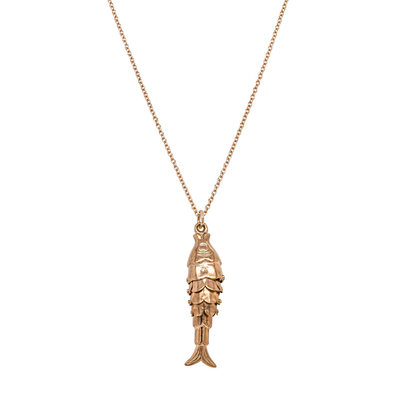 Deja Vu 9ct Yellow Gold Articulated Fish Pendant with Chain - Necklace - Walker & Hall