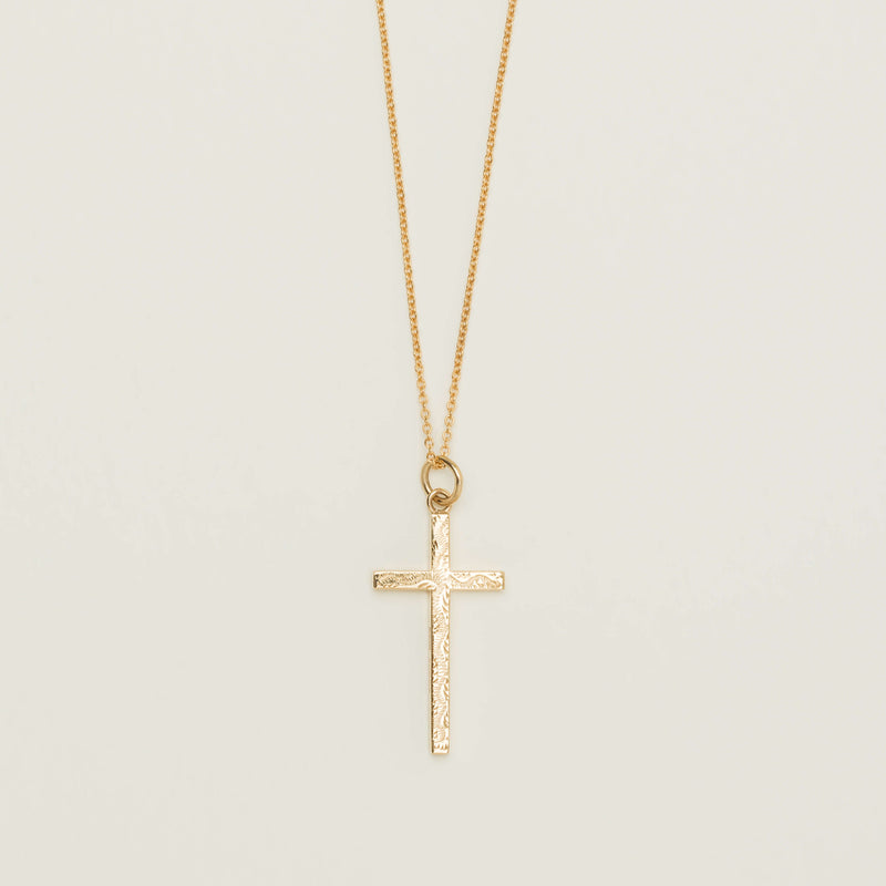Deja Vu 9ct Yellow Gold Engraved Cross Pendant - Necklace - Walker & Hall
