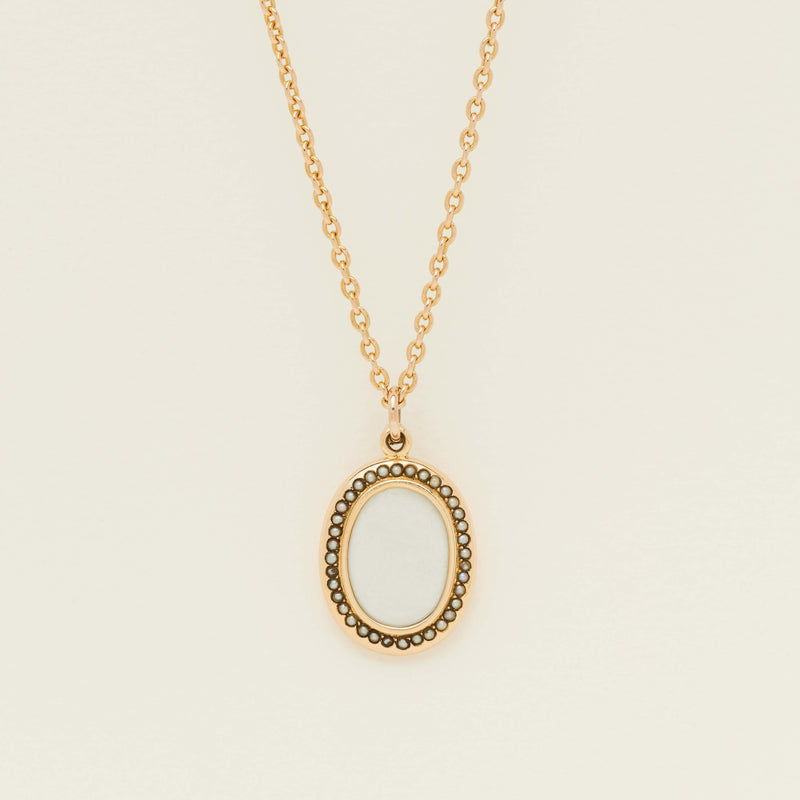 Vintage 18ct Yellow Gold Seed Pearl Set Oval Pendant