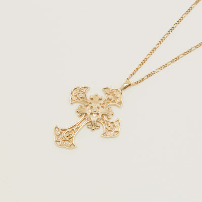Deja Vu 9ct Yellow Gold Large Scrolled Cross Pendant - Necklace - Walker & Hall
