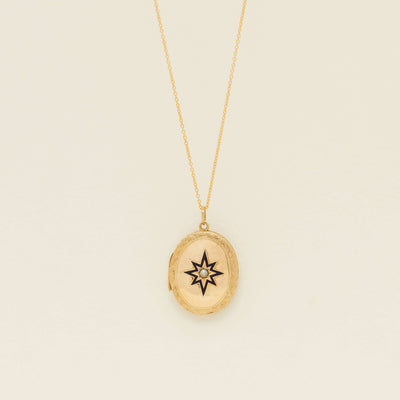 Vintage 18ct Yellow Gold Enamel & Seed Pearl Locket Pendant - Necklace - Walker & Hall