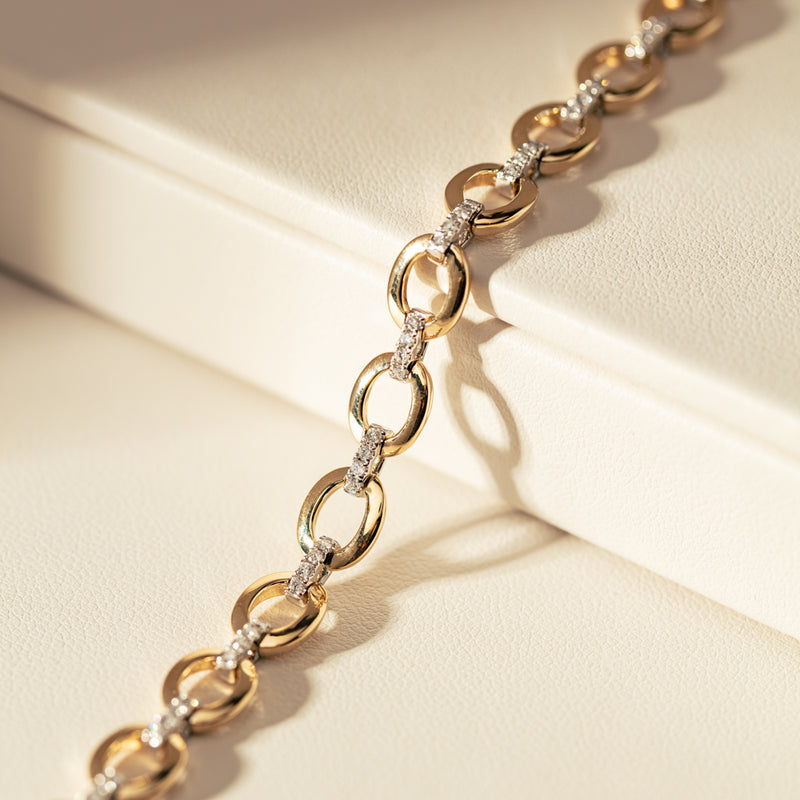 14ct Yellow Gold .50ct Diamond Oval Link Bracelet-Bracelet-Walker & Hall
