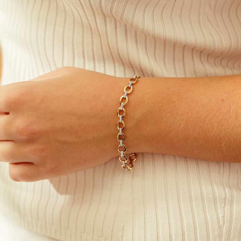14ct Yellow Gold .50ct Diamond Oval Link Bracelet-Bracelet-Walker & Hall