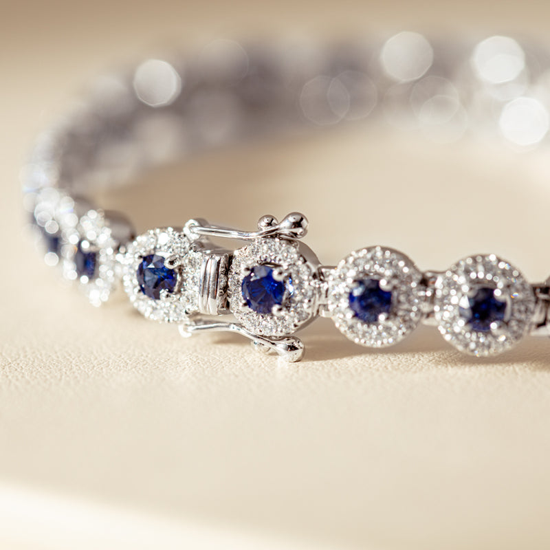 18ct White Gold 3.59ct Sapphire & Diamond Eclipse Bracelet-Bracelet-Walker & Hall