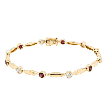 18ct Yellow Gold Ruby & Diamond Cadenza Bracelet-Bracelet-Walker & Hall