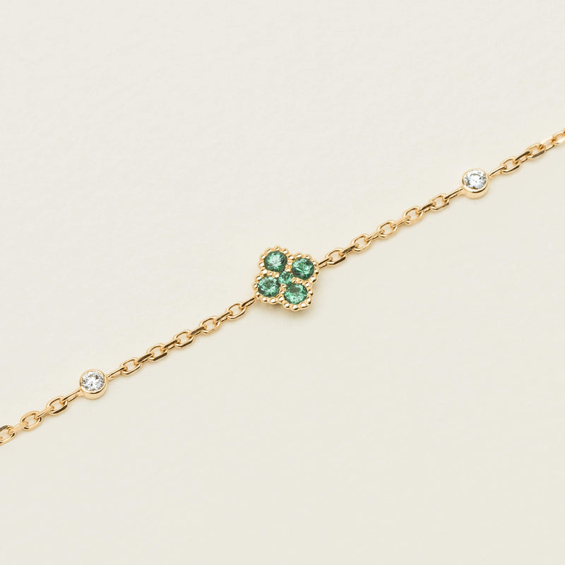 18ct Yellow Gold Emerald & Diamond Single Clover Bracelet