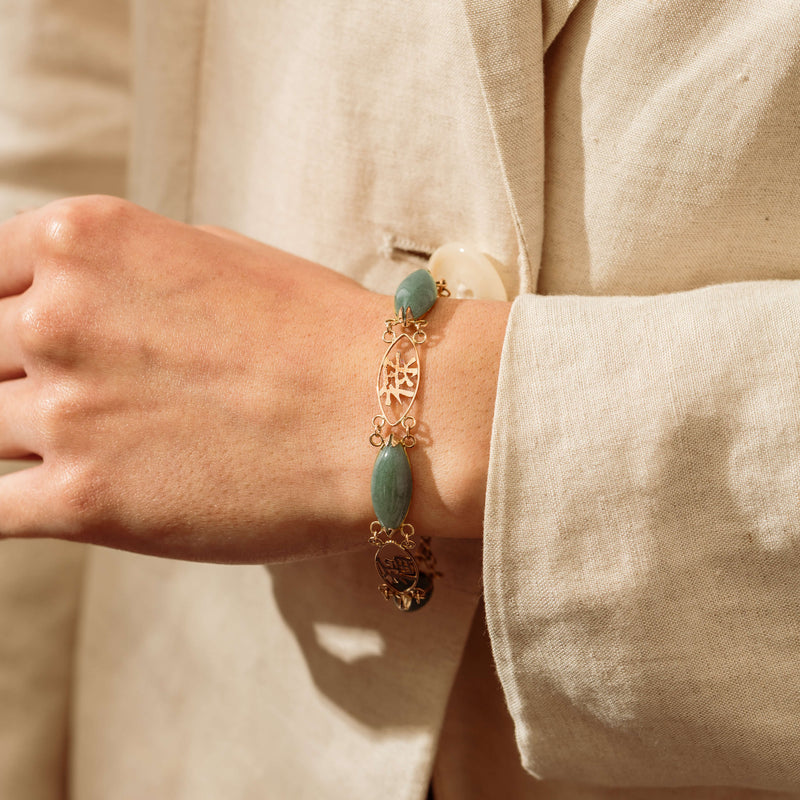 Deja Vu 7ct Rose Gold Chrysoprase Fu Lu Shou Bracelet - Bracelet - Walker & Hall