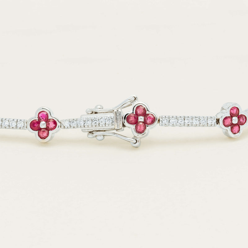 Deja Vu 18ct White Gold 1.90ct Ruby Diamond Flower Bracelet