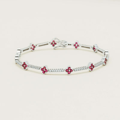 Deja Vu 18ct White Gold 1.90ct Ruby Diamond Flower Bracelet