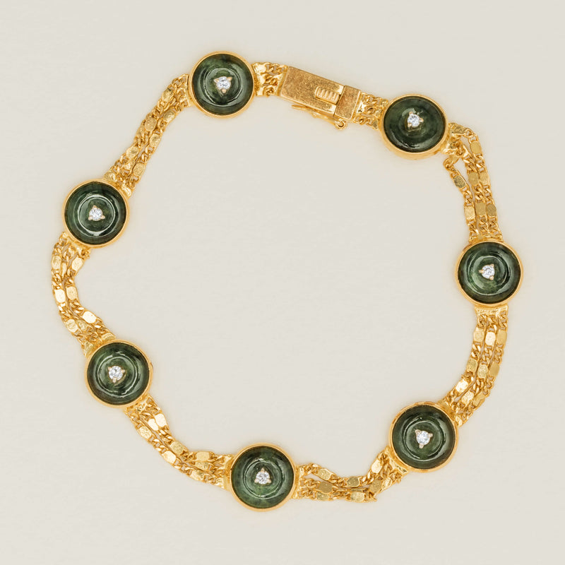 Deja Vu 18ct Yellow Gold Jade & Diamond Bracelet - Bracelet - Walker & Hall