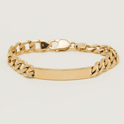 9ct Yellow Gold Curb Link ID Bracelet 22cm