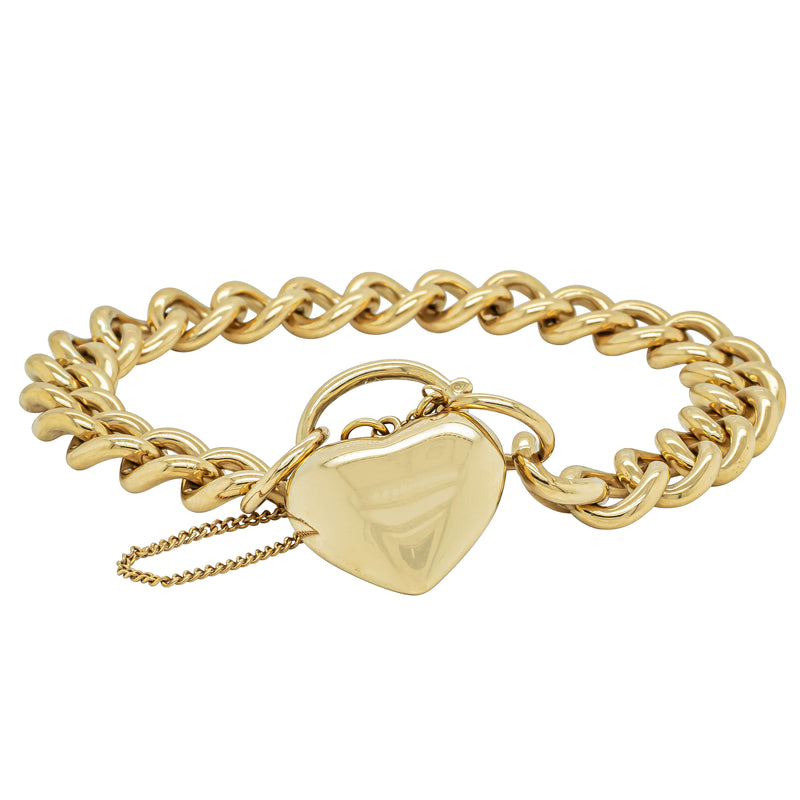 Deja Vu 9ct Yellow Gold Curb Bracelet With Puff Heart Padlock - Bracelet - Walker & Hall