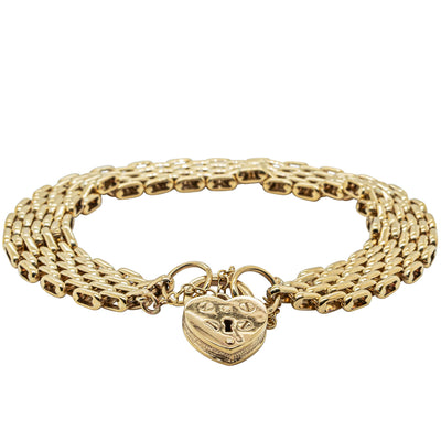 Deja Vu 9ct Yellow Gold Gate Link Bracelet With Flat Heart Padlock - Bracelet - Walker & Hall