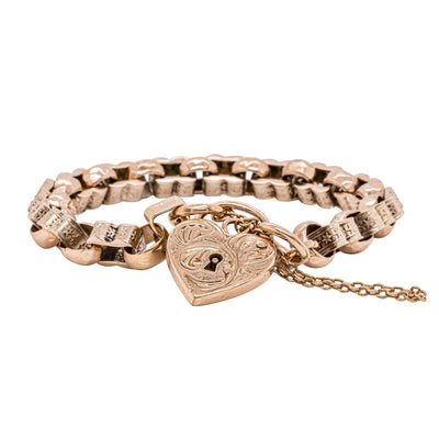 Vintage 9ct Rose Gold Engraved Belcher Bracelet with Padlock - Bracelet - Walker & Hall