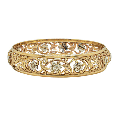 Deja Vu 9ct Bi-Tone Gold Openwork Bangle - 64mm - Bracelet - Walker & Hall