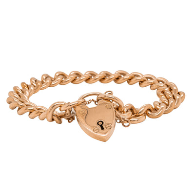Vintage 9ct Rose Gold Curb Link Bracelet with Padlock - Bracelet - Walker & Hall
