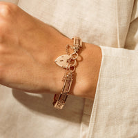Deja Vu 9ct Rose Gold Gate Bracelet w/ Heart Padlock 19.5cm - Bracelet - Walker & Hall