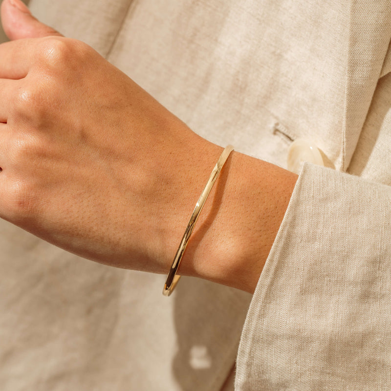 Deja Vu 9ct Yellow Gold Solid Bangle - 64mm - Bracelet - Walker & Hall