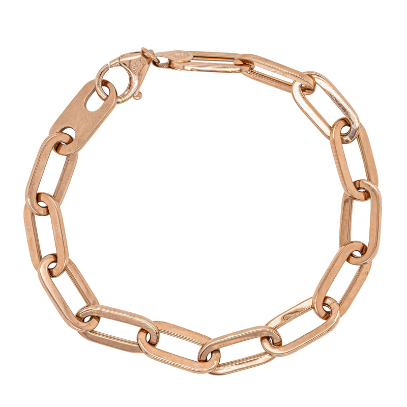 Deja Vu 14ct Rose Gold Hollow Long Link Bracelet 19.5cm - Bracelet - Walker & Hall
