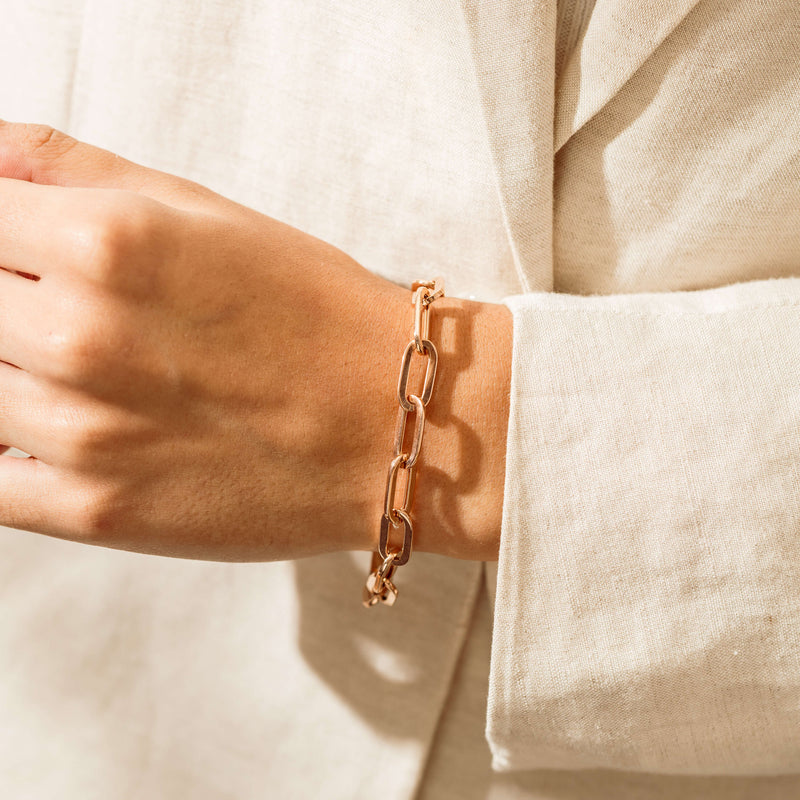 Deja Vu 14ct Rose Gold Hollow Long Link Bracelet 19.5cm - Bracelet - Walker & Hall