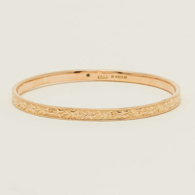 Vintage 9ct Rose Gold Hollow Patterned Bangle - Chester