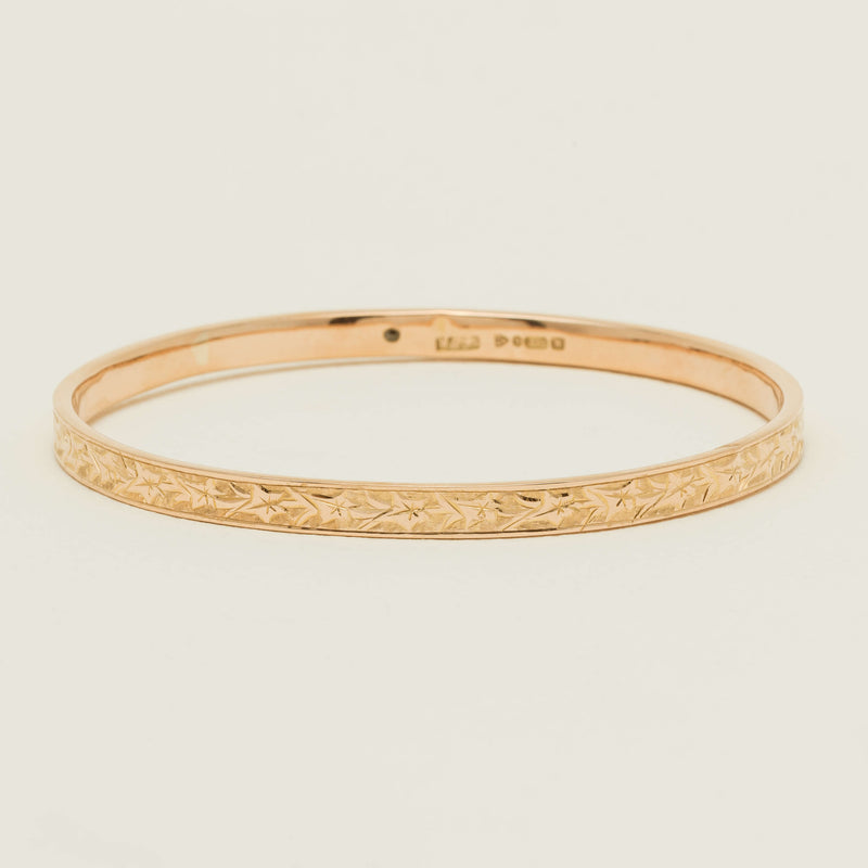 Vintage 9ct Rose Gold Hollow Patterned Bangle - Chester