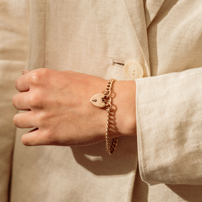 Vintage 9ct Rose Gold Hollow Curb Link Padlock Bracelet