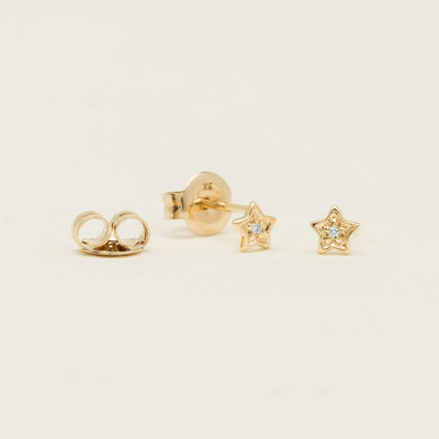 9ct Yellow Gold Mini Diamond Star Studs - Earrings - Walker & Hall