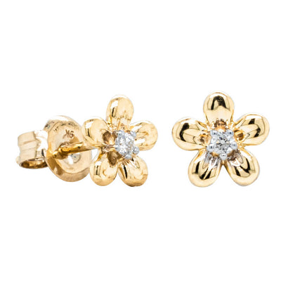 9ct Yellow Gold .04ct Diamond Flower Stud Earrings-Earrings-Walker & Hall