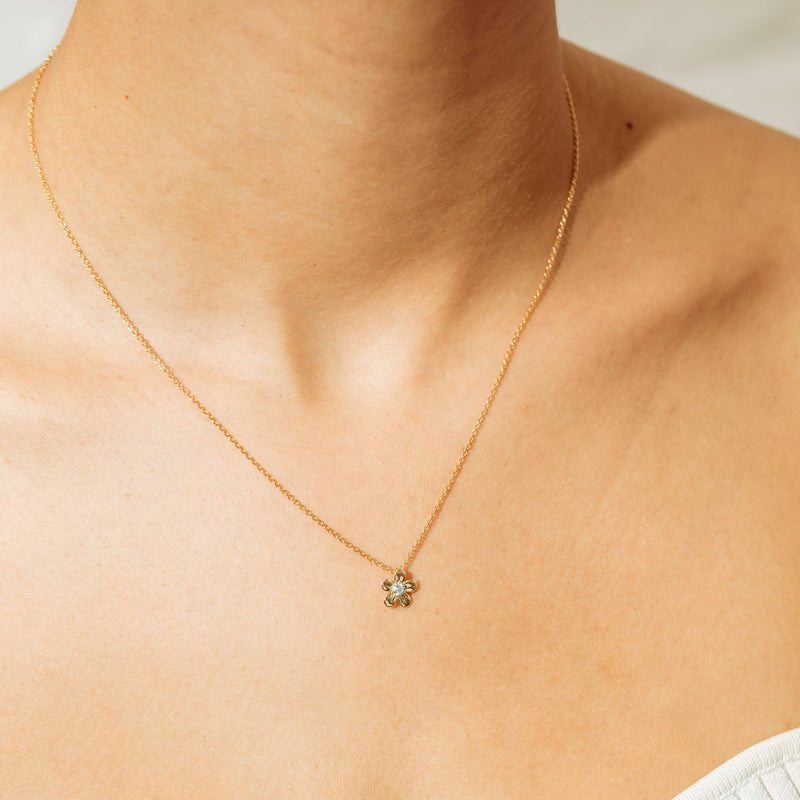 9ct Yellow Gold Diamond Flower Pendant-Necklace-Walker & Hall